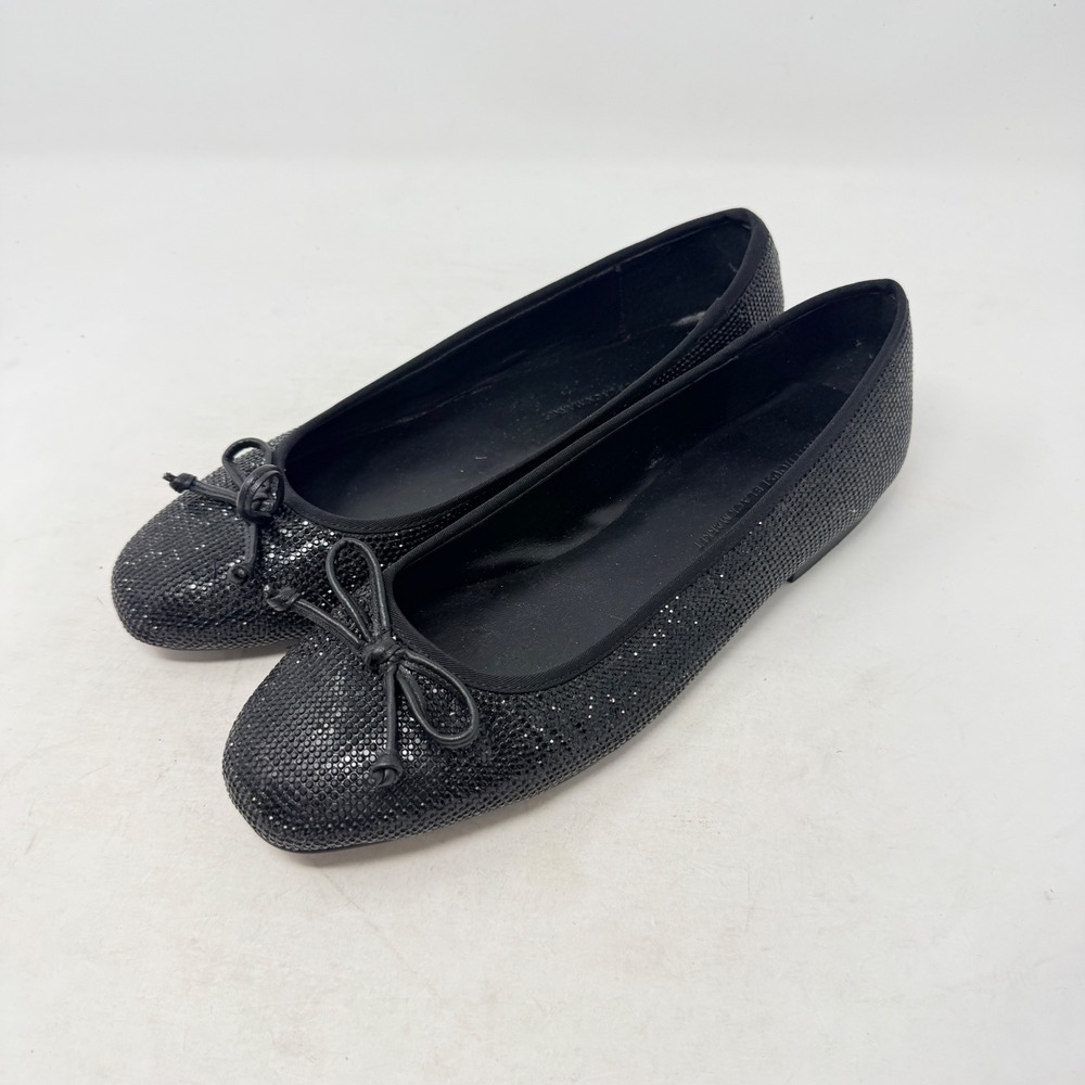 White House Black Market Ballet Flats Black 9 Rhinestone Sparkle Bow Evening